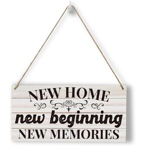 Rustic Home Sign Home Decor Wood Wall Art Wall Hanging Decor Inspirational House Warming Gifts New Home Wooden Decorative Plaque Sign for Farmhouse Kitchen New Home New Beginning Memories Sign