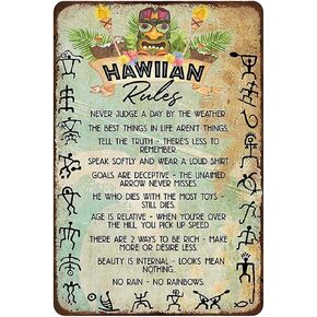 Rustic Retro Metal Tin Sign Hawaiian Rules Funny Vintage Sign plaques Wall Decor Home Sign Funny Farm Metal Signs Bathroom 8X12 inch
