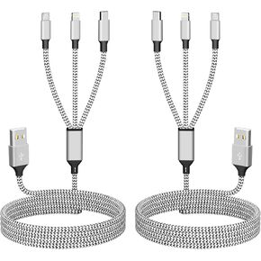 كابل شحن متعدد، (2 حزمة 4أقدام) كابل شاحن 3 في 1 كابل شحن USB متعدد النايلون مضفر، سلك شاحن عالمي مع نوع C، Micro USB ومنفذ IP لمعظم الهواتف والأجهزة اللوحية in Kuwait
