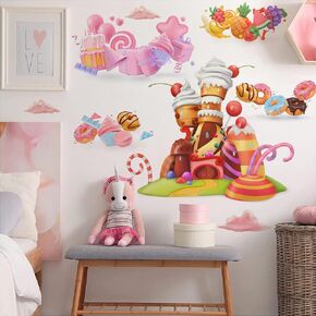 Ice Cream Candy Wall Stickers Castle Cake Wall Decals Removable Xmas Candy and Fruit Party Decor for Nursery Kids Room Decoration