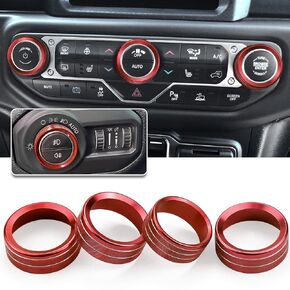 JL JLU Gladiator JT Climate Volume Auto Knobs Ring Air Conditioner Headlight Switch Trim Cover Center Console Knob fit for 2018-2021 Jeep Wrangler JL JLU Gladiator JT Accessories 4pcs (Orange)