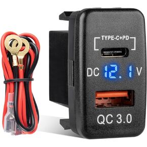 for Toyota Dual USB C Port PD Quick Charge 3.0 Car Charger Power Socket with Digital Blue Led Voltmeter for Toyota Tundra 2005-2006 4Runner 2003-2009 Hilux 2005-2014 (1.57 * 0.9 Inch)