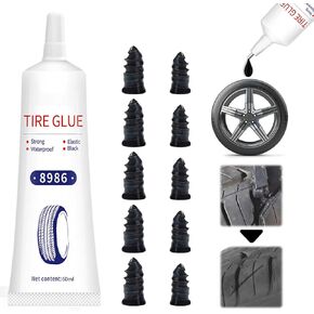 Black Tire Repair Glue, 60 g Rubber Strong Adhesive, Tire Repair Nail, Tire Repair Sealant for Car, Motorcycle, Truck, Tractor tire Puncture Repair