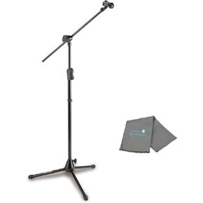 Hercules MS533B EZ Clutch Tripod Microphone Stand with Hideaway 2-in-1 Boom & EZ Microphone Clip, Single Knob Adjustment, with a Lumintrail Cleaning Cloth