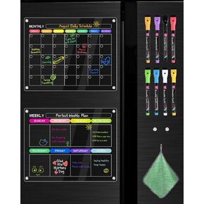 تقويم مغناطيسي أكريليك للثلاجة، عبوتين مقاس 12 بوصة × 16 بوصة، تقويم مغناطيسي شهري وأسبوعي شفاف للمسح الجاف للثلاجة، قابل لإعادة الاستخدام مع 8 علامات مسح جافة ملونة ومنشفة مسح in Kuwait