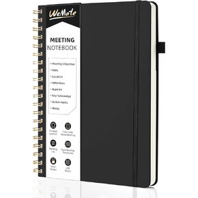 WEMATE Simplified Meeting Notebook for Work with Action Items 200 Pages, Office Supplies for Project Planner, PU Leather Hardcover Meeting Notes Notebook for Work, B5 (10" × 7") - Light Purple