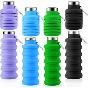 4 Pcs Collapsible Water Bottles 17 oz Reusable Silicone Foldable Travel Water Bottle Portable Leak Proof Sports Water Bottles for Gym Camping Hiking (Blue, Purple, Gray, Green)