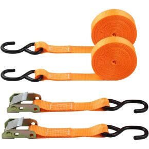 Tie-Down Cam Straps, JCHL Ratchet Tie Down Straps 1" x20' Lashing Straps Cargo Tie Down Strap Polyester Webbing Coated S-Hooks Cambuckle Metal Buckles 1000lbs Capacity Securing Straps (Pack of 4)