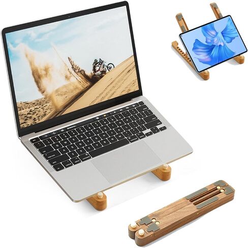 حامل خشبي للكمبيوتر اللوحي والكمبيوتر المحمول قابل للتعديل، حامل كمبيوتر محمول خشبي قابل للطي لجهاز MacBook/iPad، حامل كمبيوتر محمول عالمي للكمبيوتر المحمول، حجم صغير/خفيف الوزن/زوايا متعددة in Kuwait