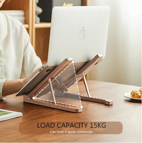 حامل خشبي للكمبيوتر اللوحي والكمبيوتر المحمول قابل للتعديل، حامل كمبيوتر محمول خشبي قابل للطي لجهاز MacBook/iPad، حامل كمبيوتر محمول عالمي للكمبيوتر المحمول، حجم صغير/خفيف الوزن/زوايا متعددة in Kuwait