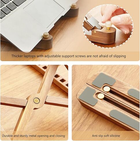حامل خشبي للكمبيوتر اللوحي والكمبيوتر المحمول قابل للتعديل، حامل كمبيوتر محمول خشبي قابل للطي لجهاز MacBook/iPad، حامل كمبيوتر محمول عالمي للكمبيوتر المحمول، حجم صغير/خفيف الوزن/زوايا متعددة in Kuwait