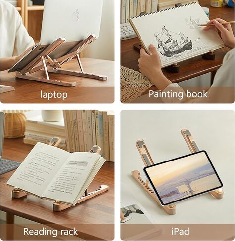 حامل خشبي للكمبيوتر اللوحي والكمبيوتر المحمول قابل للتعديل، حامل كمبيوتر محمول خشبي قابل للطي لجهاز MacBook/iPad، حامل كمبيوتر محمول عالمي للكمبيوتر المحمول، حجم صغير/خفيف الوزن/زوايا متعددة in Kuwait
