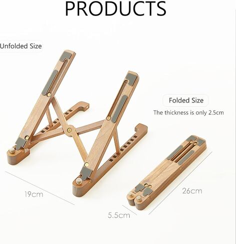 حامل خشبي للكمبيوتر اللوحي والكمبيوتر المحمول قابل للتعديل، حامل كمبيوتر محمول خشبي قابل للطي لجهاز MacBook/iPad، حامل كمبيوتر محمول عالمي للكمبيوتر المحمول، حجم صغير/خفيف الوزن/زوايا متعددة in Kuwait
