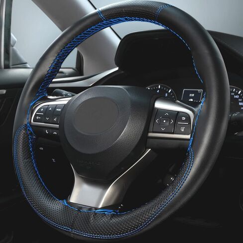 غطاء عجلة القيادة بخياطة يدوية على الطراز الرياضي من AUTOXBERT مصنوع من جلد الألياف الدقيقة غطاء عجلة قيادة السيارة غرز على غلاف السيارات وسيارات الدفع الرباعي والشاحنات والسيارات in Saudi Arabia