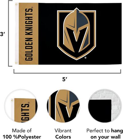 صبار الصحراء لاس فيجاس جولدن نايتس علم NHL 100% بوليستر للاستخدام الداخلي والخارجي 3 × 5 أقدام أعلام فريق دوري الهوكي الوطني (علم الاسم) in Saudi Arabia
