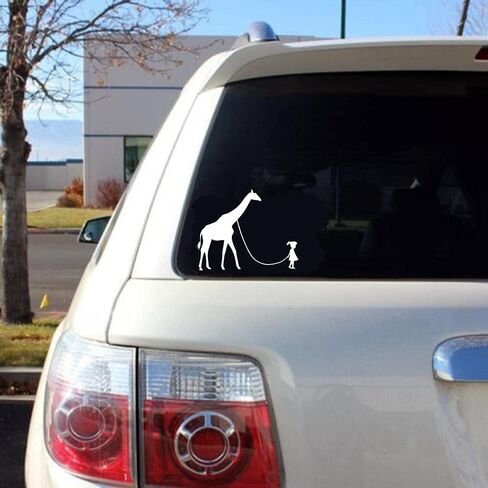 Girl Walking a Giraffe Vinyl Decal Sticker for Car, Truck, Van, SUV, Window, Door, Bumper (White F) in Saudi Arabia