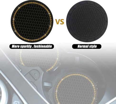 2 PCS Bling Car Cup Coaster, 2.75" Crystal Rhinestone Non-Slip Insert Coaster Pad, Silicone Insulation Drink Mat Compatible with Most Cars and Trucks (Black & Blue) in Saudi Arabia