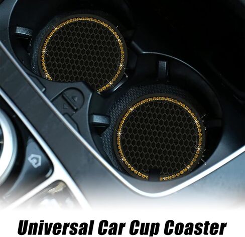 2 PCS Bling Car Cup Coaster, 2.75" Crystal Rhinestone Non-Slip Insert Coaster Pad, Silicone Insulation Drink Mat Compatible with Most Cars and Trucks (Black & Blue) in Saudi Arabia