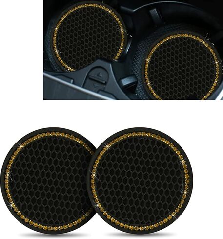 2 PCS Bling Car Cup Coaster, 2.75" Crystal Rhinestone Non-Slip Insert Coaster Pad, Silicone Insulation Drink Mat Compatible with Most Cars and Trucks (Black & Blue) in Saudi Arabia