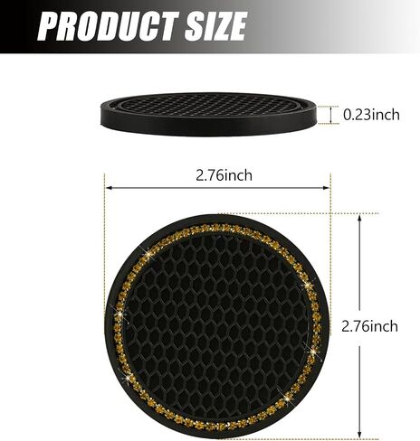 2 PCS Bling Car Cup Coaster, 2.75" Crystal Rhinestone Non-Slip Insert Coaster Pad, Silicone Insulation Drink Mat Compatible with Most Cars and Trucks (Black & Blue) in Saudi Arabia