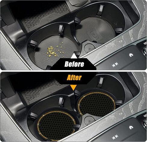 2 PCS Bling Car Cup Coaster, 2.75" Crystal Rhinestone Non-Slip Insert Coaster Pad, Silicone Insulation Drink Mat Compatible with Most Cars and Trucks (Black & Blue) in Saudi Arabia