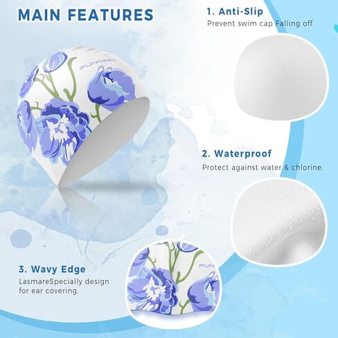 قبعة سباحة من السيليكون على شكل زهرة، تصميم مريح ثلاثي الأبعاد للبالغين للشعر الطويل أو القصير، ناعمة وقابلة للتمدد in Kuwait