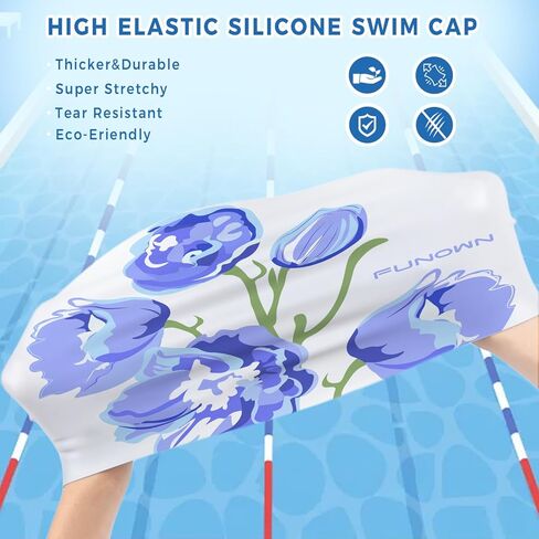 قبعة سباحة من السيليكون على شكل زهرة، تصميم مريح ثلاثي الأبعاد للبالغين للشعر الطويل أو القصير، ناعمة وقابلة للتمدد in Kuwait