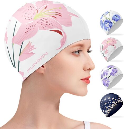 Flower Silicone Swim Cap,3D Ergonomic Design for Adults for Long or Short Hair,Soft Stretchable in Saudi Arabia