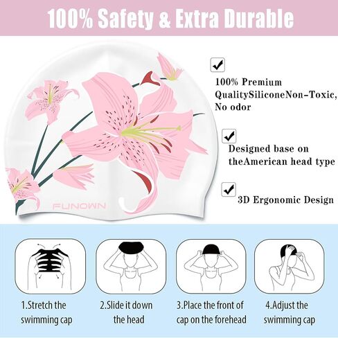 Flower Silicone Swim Cap,3D Ergonomic Design for Adults for Long or Short Hair,Soft Stretchable in Saudi Arabia