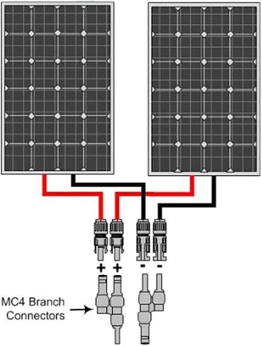 زوج واحد من موصل اللوحة الشمسية MC-4 T فرع موصلات كابل مقرنة - 1 ذكر إلى 4 أنثى (M/4F) و1 أنثى إلى 4 ذكر (F/4M) للاتصال المتوازي بين الألواح الشمسية in Kuwait