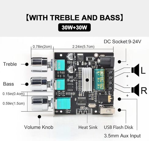 ZK-302T 30W+30W لوحة مضخم صوت بلوتوث مع التحكم في التطبيق (Android فقط)، DC12V يدعم إدخال Bluetooth/AUX/USB للوحة مكبرات الصوت اللاسلكية DIY in Kuwait