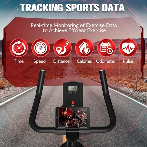 دراجة تمرين - دراجات ثابتة، دراجة داخلية، حزام دراجة للتمرين، دراجة تمارين داخلية مع شاشة LCD ووسادة مقعد مريحة، أسود وأحمر (6105-B) in Kuwait