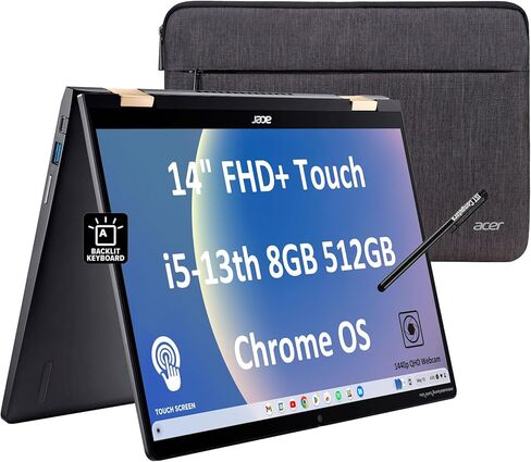 كمبيوتر محمول acer Chromebook Spin 714 2 في 1 (شاشة لمس 14 بوصة FHD +، الجيل الثالث عشر Intel 10-Core i5-1335U، ذاكرة الوصول العشوائي 8 جيجابايت، 512 جيجابايت SSD) للأعمال والطلاب، كاميرا ويب QHD، إضاءة خلفية، عمر بطارية طويل، قلم IST، نظام تشغيل Chrome ، in Saudi Arabia
