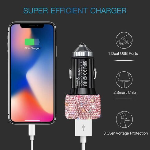 شاحن سيارة USB مزدوج شحن سريع 3.0 محول سيارة ديكورات السيارة شاحن شحن سريع متوافق مع iPhone 11/11pro/ MAX/XS/XR/X/10، iPad، Google Pixel 4/4 XL إلخ in Saudi Arabia