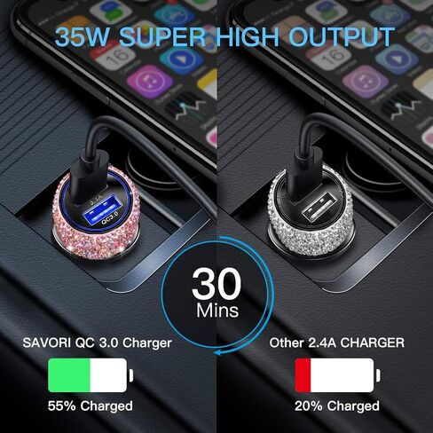 شاحن سيارة USB مزدوج شحن سريع 3.0 محول سيارة ديكورات السيارة شاحن شحن سريع متوافق مع iPhone 11/11pro/ MAX/XS/XR/X/10، iPad، Google Pixel 4/4 XL إلخ in Saudi Arabia