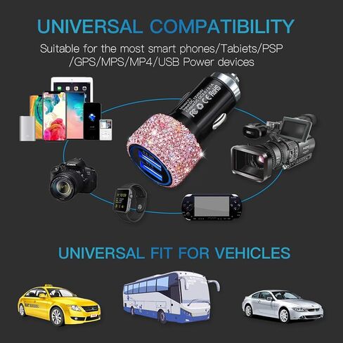 شاحن سيارة USB مزدوج شحن سريع 3.0 محول سيارة ديكورات السيارة شاحن شحن سريع متوافق مع iPhone 11/11pro/ MAX/XS/XR/X/10، iPad، Google Pixel 4/4 XL إلخ in Saudi Arabia