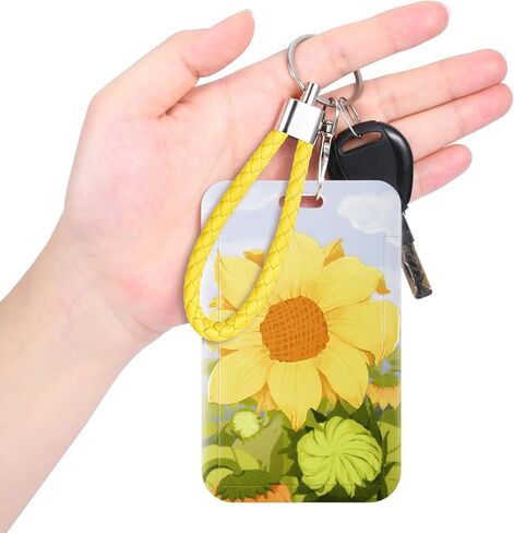 ID Card Badge Holder Key Chain with Metal Keyring, Plastic Slide Open with ID Window for Women Men Girls Students,Cat in Kuwait