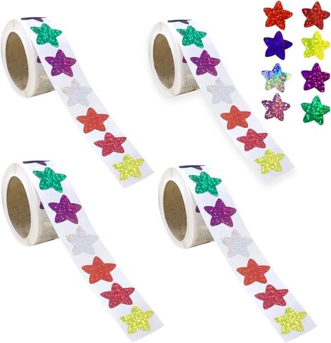 2000 قطعة 4 لفات 1 بوصة/2.54 سم ملصقات نجوم ذاتية اللصق لمخططات المكافآت، ملصقات نجوم من رقائق معدنية ملصقات حافزة ملصقات نجوم لامعة للأطفال والمعلمين والمكاتب المدرسية in Kuwait