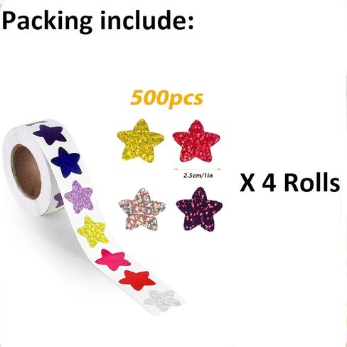 2000 قطعة 4 لفات 1 بوصة/2.54 سم ملصقات نجوم ذاتية اللصق لمخططات المكافآت، ملصقات نجوم من رقائق معدنية ملصقات حافزة ملصقات نجوم لامعة للأطفال والمعلمين والمكاتب المدرسية in Kuwait