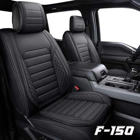 أغطية مقاعد YIERTAI متوافقة مع Ford F-150 لـ 2009-2024 F150 2017-2024 F250 F350 F450 Supercab Crew Cab Supercrew Trucks أغطية مقاعد السيارة الجلدية المقاومة للماء (5 قطع مجموعة كاملة/أسود) in Kuwait