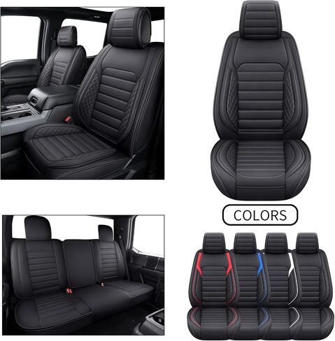 أغطية مقاعد YIERTAI متوافقة مع Ford F-150 لـ 2009-2024 F150 2017-2024 F250 F350 F450 Supercab Crew Cab Supercrew Trucks أغطية مقاعد السيارة الجلدية المقاومة للماء (5 قطع مجموعة كاملة/أسود) in Kuwait
