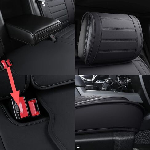 أغطية مقاعد YIERTAI متوافقة مع Ford F-150 لـ 2009-2024 F150 2017-2024 F250 F350 F450 Supercab Crew Cab Supercrew Trucks أغطية مقاعد السيارة الجلدية المقاومة للماء (5 قطع مجموعة كاملة/أسود) in Kuwait