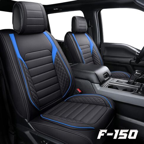 أغطية مقاعد YIERTAI متوافقة مع Ford F-150 لـ 2009-2024 F150 2017-2024 F250 F350 F450 Supercab Crew Cab Supercrew Trucks أغطية مقاعد السيارة الجلدية المقاومة للماء (5 قطع مجموعة كاملة/أسود) in Kuwait
