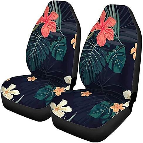 Set of 2 Car Seat Covers Green Summer Colorful Tropical Plants and Hibiscus Flowers Universal Auto Front Seats Protector Fits for Car,SUV Sedan,Truck in Kuwait