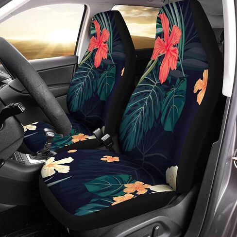 Set of 2 Car Seat Covers Green Summer Colorful Tropical Plants and Hibiscus Flowers Universal Auto Front Seats Protector Fits for Car,SUV Sedan,Truck in Kuwait