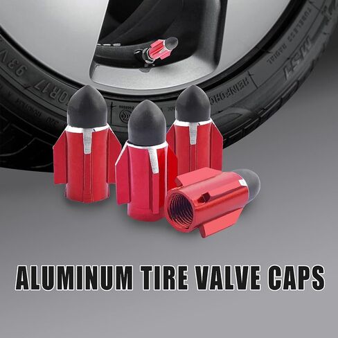 أغطية جذعية صمام الإطارات الحمراء 4 قطع، رصاصة من سبائك الألومنيوم المعدنية، مقاومة للغبار ومقاومة للماء، أغطية جذعية صمام عالمية للسيارات in Kuwait