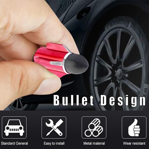 أغطية جذعية صمام الإطارات الحمراء 4 قطع، رصاصة من سبائك الألومنيوم المعدنية، مقاومة للغبار ومقاومة للماء، أغطية جذعية صمام عالمية للسيارات in Kuwait