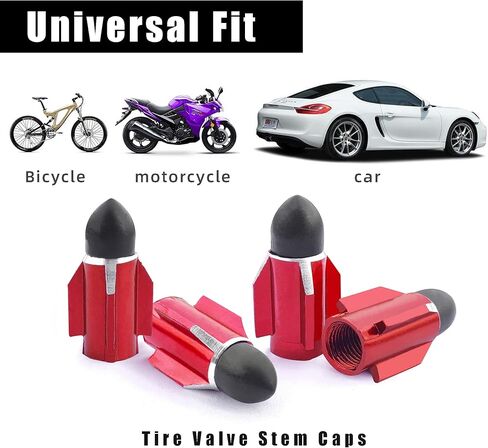 أغطية جذعية صمام الإطارات الحمراء 4 قطع، رصاصة من سبائك الألومنيوم المعدنية، مقاومة للغبار ومقاومة للماء، أغطية جذعية صمام عالمية للسيارات in Kuwait