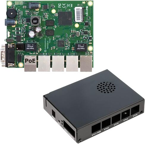 لوحة توجيه Mikro Tik RB450Gx4 بمنافذ 5X Gbit PoE-Out على منفذ Ether5 CA150 حافظة داخلية من الألومنيوم (RB450Gx4 BD1) in Kuwait