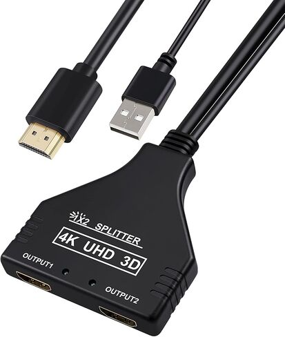 مقسم HDMI 1 في 2 مخرج، دع منفذ HDMI واحد يخصص منفذي HDMI مقسم الصوت والفيديو عالي الدقة، LED، LCD، تلفزيون، يدعم اثنين من نفس التلفزيون في نفس الوقت in Kuwait